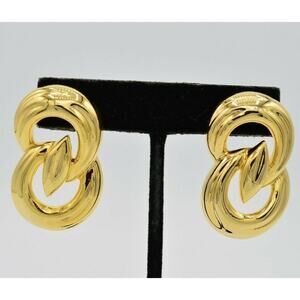 MJ Ent Vintage Chunky Earrings Polished Gold Chunky Abstract Signed NOS 1980s 9G